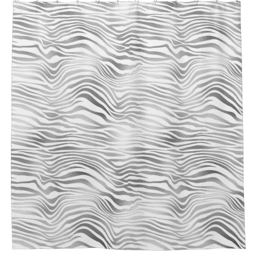 シルバーホワイトゼブラ印刷 シャワーカーテン (正面)