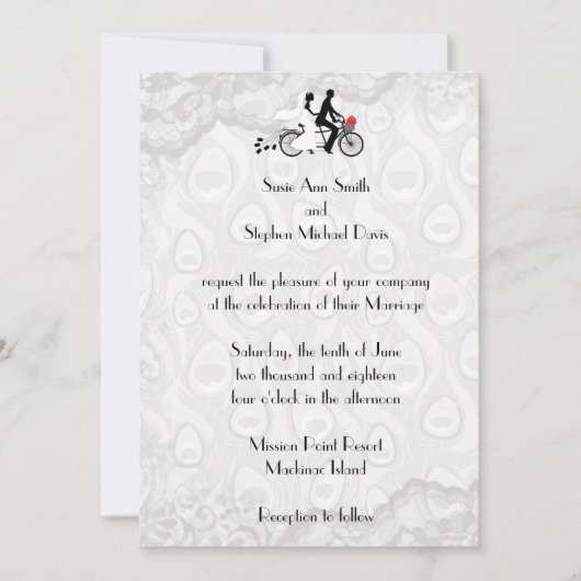 シルバーホワイトタンデム自転車結婚式招待状 招待状 (正面)