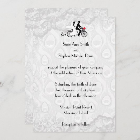 シルバーホワイトタンデム自転車結婚式招待状 招待状 (正面/裏面)