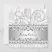 シルバーホワイトダイアモンズパールエレガントバースデーパーティー 招待状 (正面)