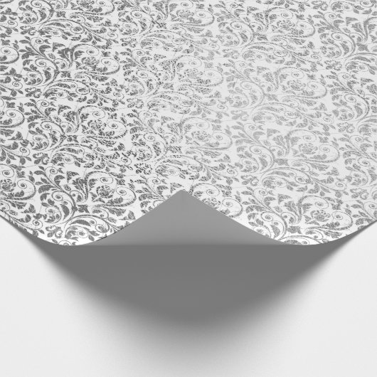 シルバーホワイトダマスクグレーネット繊細なダイヤモンド ラッピングペーパー (角)