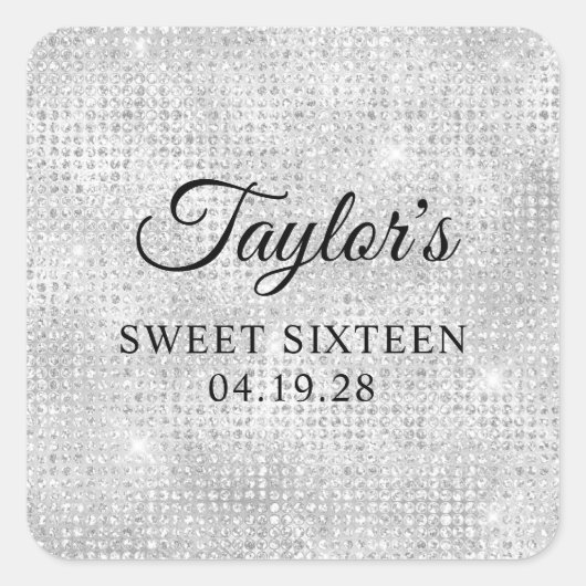 シルバーホワイトディスコグリッターSweet sixteen スクエアシール (正面)