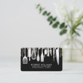 シルバーホワイトドリップシェフキッチンツールグリッターフェイク 名刺 (スタンド正面)