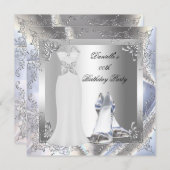 シルバーホワイトドレスハイヒールシューズシルバー誕生日 招待状 (正面/裏面)
