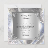 シルバーホワイトドレスハイヒールシューズシルバー誕生日 招待状 (裏面)