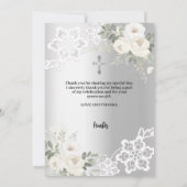 シルバーホワイトフローラバプテスマ写真サンキューカード 招待状 (裏面)
