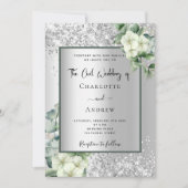 シルバーホワイトフローラユーカリ結婚プトゥス 招待状 (正面)