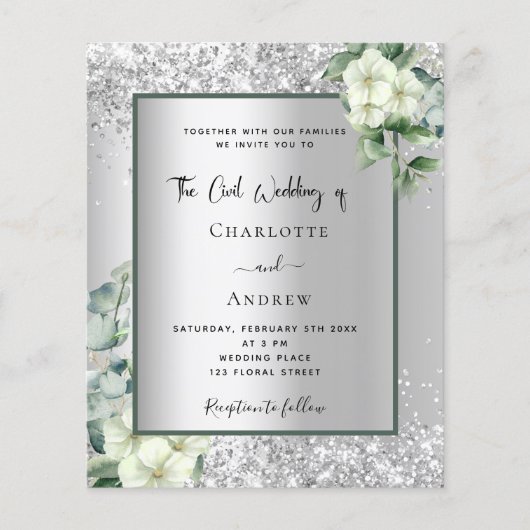 シルバーホワイトフローラ市民結婚式招待状 (正面)
