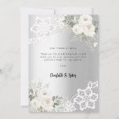 シルバーホワイトフローラ結婚レースサンキューカード 招待状 (裏面)