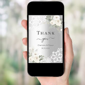 シルバーホワイトフローラ結婚レースサンキューカード 招待状