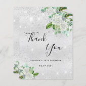 シルバーホワイトフローラ誕生日サンキューカード (正面/裏面)
