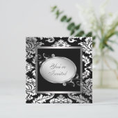 シルバーホワイトブラックダマスクパーティー 招待状 (スタンド正面)