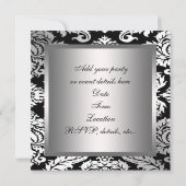 シルバーホワイトブラックダマスクパーティー 招待状 (裏面)