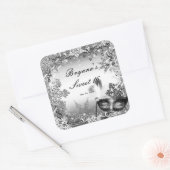 シルバーホワイトブラックマスカレード&冬の雪の結晶 スクエアシール (封筒)