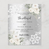 シルバーホワイトローズダイヤモンド結婚式招待状 (正面)