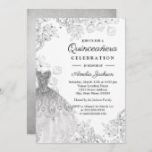 シルバーホワイトヴィンテージフローラドレスキンセアニェラ 招待状 (正面/裏面)