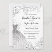 シルバーホワイトヴィンテージフローラドレスブライダルシャワー 招待状 (正面)