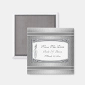 シルバーホワイトヴィンテージ結婚フローラ マグネット (正面/裏面)