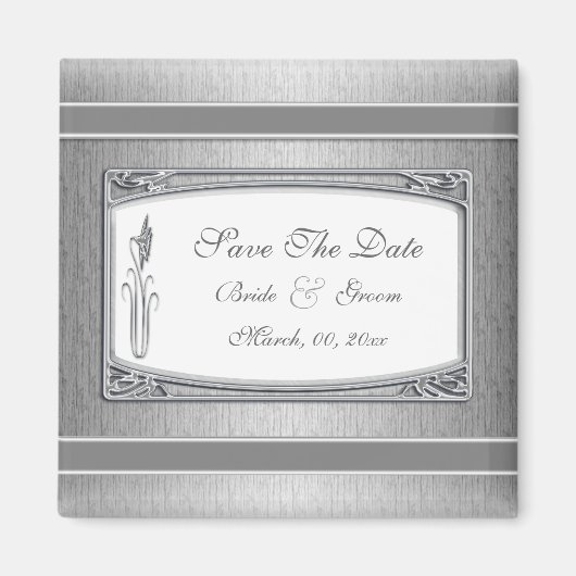 シルバーホワイトヴィンテージ結婚フローラ マグネット (正面)