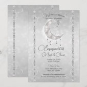 シルバーホワイト三日月星エンゲージメントパーティ 招待状 (正面/裏面)