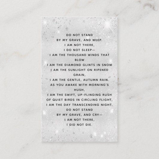 シルバーホワイト写真十字葬式祈りの言葉カード 名刺 (裏面)