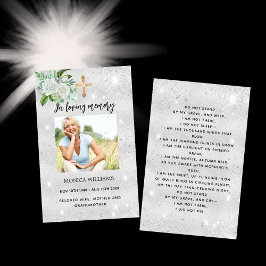 シルバーホワイト写真十字葬式祈りの言葉カード 名刺