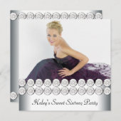 シルバーホワイト写真甘い16誕生日パーティー 招待状 (正面/裏面)