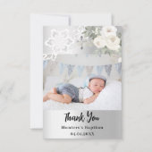 シルバーホワイト花模様がバプテスマ写真を交差 サンキューカード (正面)