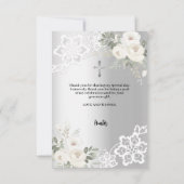 シルバーホワイト花模様がバプテスマ写真を交差 サンキューカード (裏面)