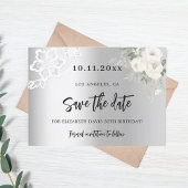 シルバーホワイト花模様レース誕生日 セーブザデート