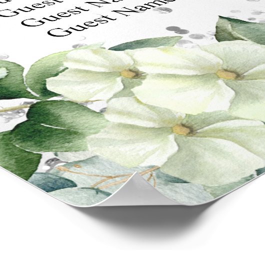 シルバーホワイト花模様結婚の座席表 ポスター (角)