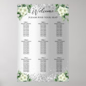 シルバーホワイト花模様結婚の座席表 ポスター (正面)