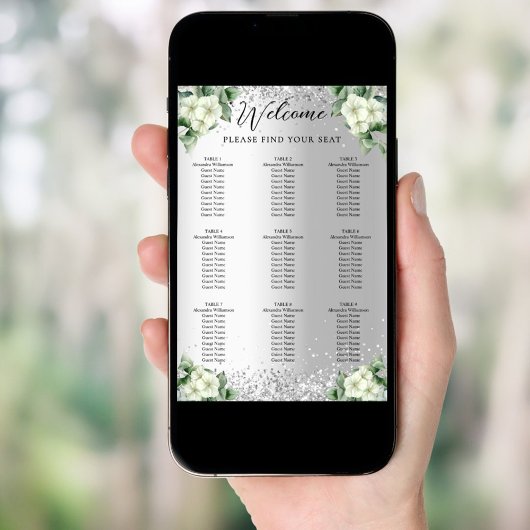 シルバーホワイト花模様結婚の座席表 ポスター