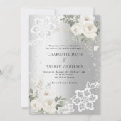 シルバーホワイト花模様結婚ダイヤモンド 招待状 (正面)