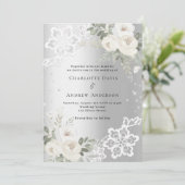 シルバーホワイト花模様結婚ダイヤモンド 招待状 (スタンド正面)