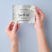 シルバーホワイト花模様結婚式の日付を保存 チラシ (手)