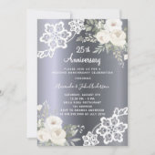 シルバーホワイト花模様結婚25周年 招待状 (正面)