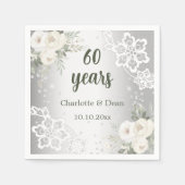 シルバーホワイト花模様結婚60周年 スタンダードカクテルナプキン (正面)