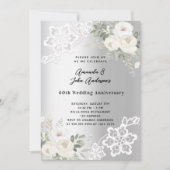 シルバーホワイト花模様結婚60周年 招待状 (正面)