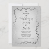 シルバーホワイト葉ボタニカル結婚ストーリーブック 招待状 (正面)