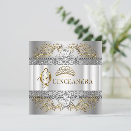 シルバーホワイト金ゴールドキンセアニェラバースデーパーティー 招待状 (スタンド正面)