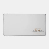 シルバーホワイト金ゴールドモノグラム名スクリプト デスクマット (正面)