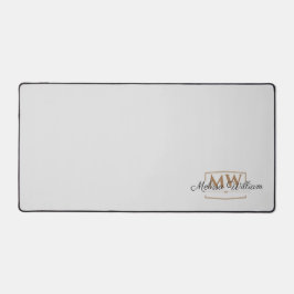 シルバーホワイト金ゴールドモノグラム名スクリプト デスクマット