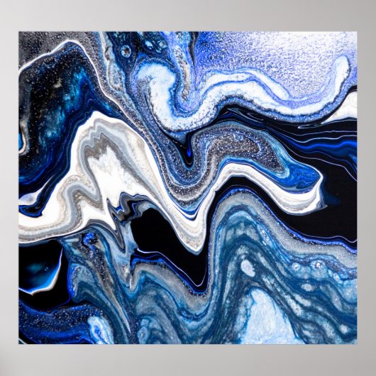 シルバーホワイト、深い海の大理石のテクスチャ。 ポスター (正面)