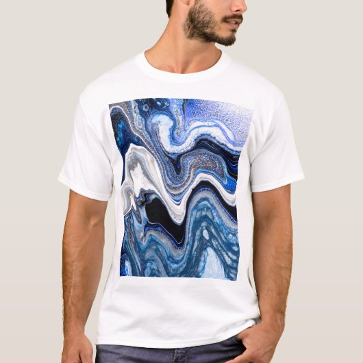 シルバーホワイト、深い海の大理石のテクスチャ。 Tシャツ (正面)