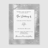 シルバーホワモダンイエレガントラグレ結婚ジュアリー マグネット招待状 (正面)