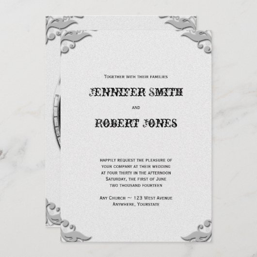 シルバーホースシューオンホワイト結婚式招待状 招待状 (正面/裏面)