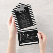 シルバーホースストライプ白黒結婚ズ オールインワン招待状 (貼ってはがせる)