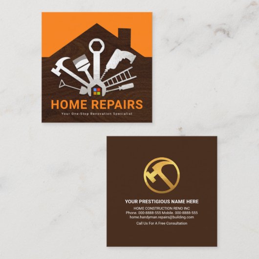 シルバーホーム修復ツール建物シルエット スクエア名刺 (正面/裏面)