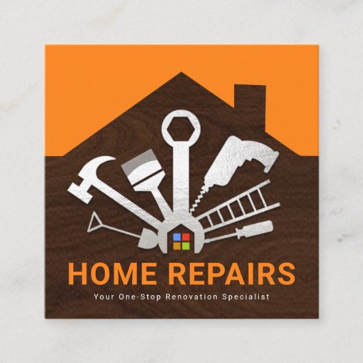 シルバーホーム修復ツール建物シルエット スクエア名刺 (正面)